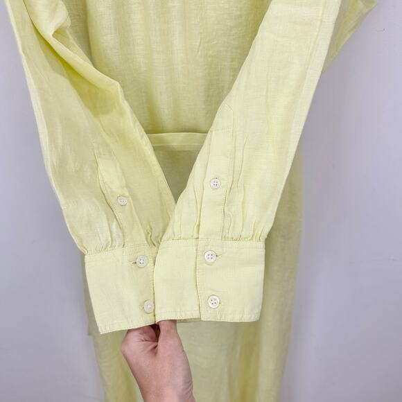 J.Crew Cabana Dress Linen Midi Long Sleeve Pale Flax Yellow Belted Small NWT - Picture 10 of 15
